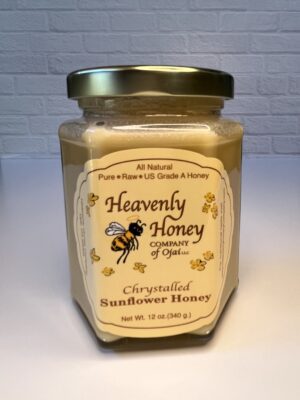 chrystalled creamy sunflower honey 12oz hex glass jar